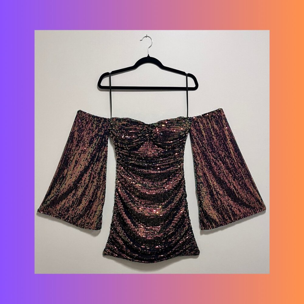 Windsor Holographic, Off the Shoulder Mini Dress